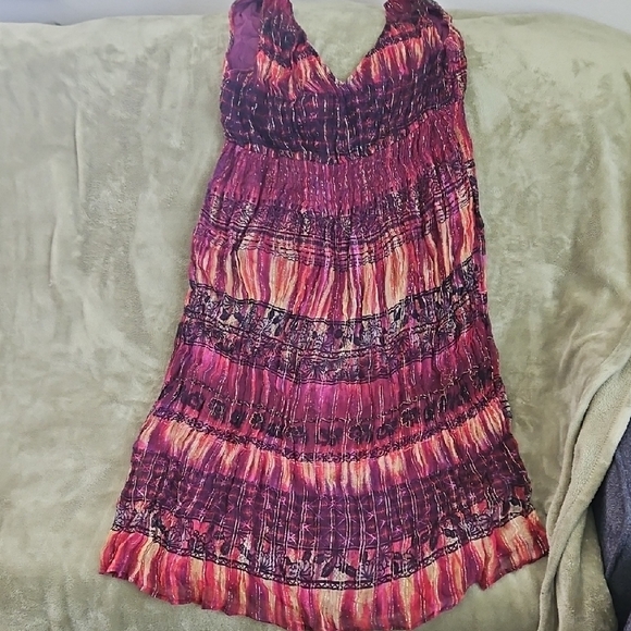 Purple and Pink Tiered Ruched Mini Sundress - Picture 7 of 9